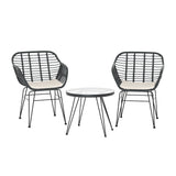 Gardeon 3 Piece Outdoor Bistro Lounge Set Table Chairs and Cushions Grey — Allure Home Collections