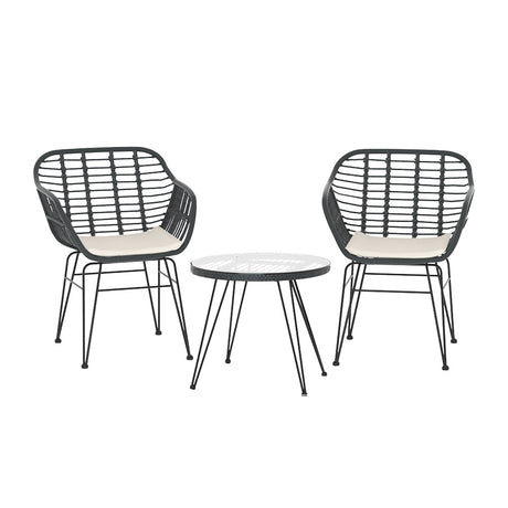 Gardeon 3 Piece Outdoor Bistro Lounge Set Table Chairs and Cushions Grey — Allure Home Collections