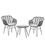 Gardeon 3 Piece Outdoor Bistro Lounge Set Table Chairs and Cushions Grey — Allure Home Collections