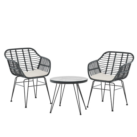 Gardeon 3 Piece Outdoor Bistro Lounge Set Table Chairs and Cushions Grey — Allure Home Collections