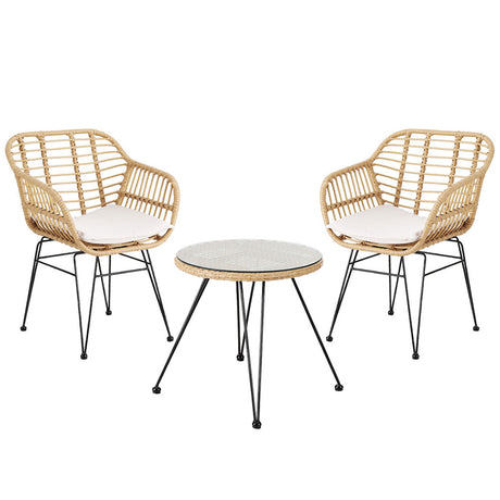 Helensvale 3 Piece Outdoor Lounge Set, Natural Wicker