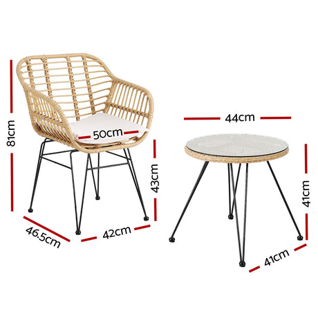 Helensvale 3 Piece Outdoor Lounge Set, Natural Wicker