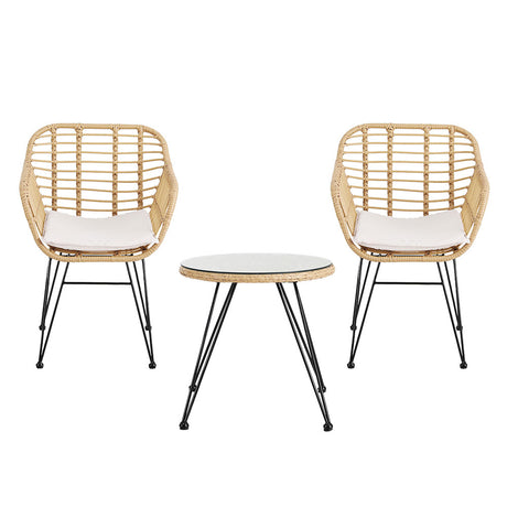 Helensvale 3 Piece Outdoor Lounge Set, Natural Wicker