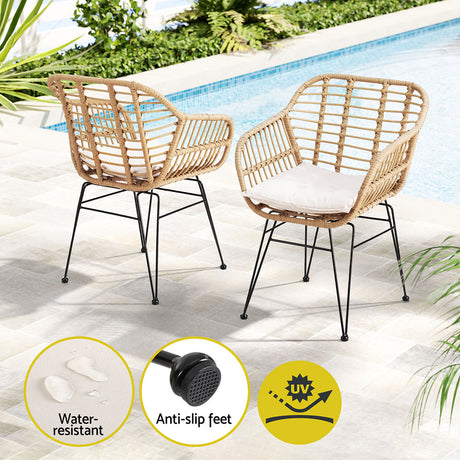 Helensvale 3 Piece Outdoor Lounge Set, Natural Wicker