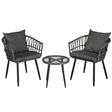 Three piece grey rattan outdoor bistro set with table and two chairs