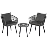 Three piece grey rattan outdoor bistro set with table and two chairs