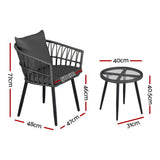 Zuytdorp Outdoor Bistro Set, Wicker Rattan, 3 Piece, Grey