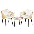 Three piece natural rattan outdoor bistro set with table and two chairs