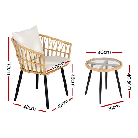 Carrara 3 Piece Outdoor Lounge Set, Natural Wicker