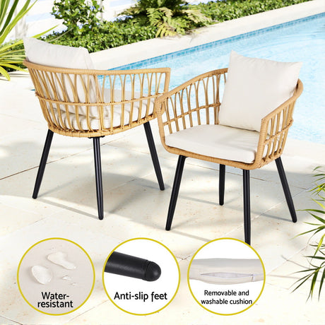 Carrara 3 Piece Outdoor Lounge Set, Natural Wicker