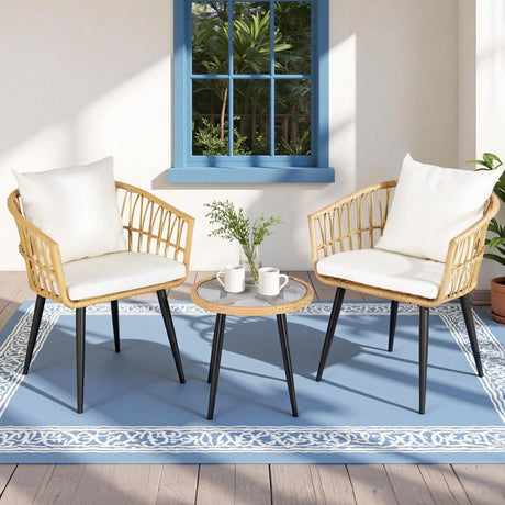 Carrara 3 Piece Outdoor Lounge Set, Natural Wicker