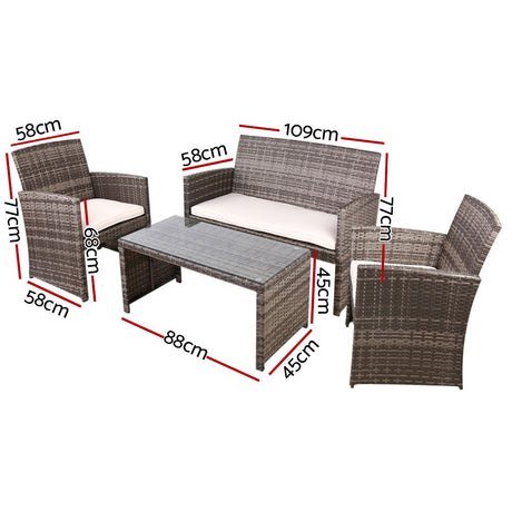 Dundowran 4 Piece Outdoor Sofa Set with Storage Cover, Grey