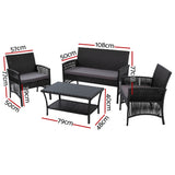 Gardeon 4 Piece Rattan Outdoor Sofa Set with Storage Cover Black — Allure Home Collections