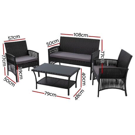 Gardeon 4 Piece Rattan Outdoor Sofa Set with Storage Cover Black — Allure Home Collections