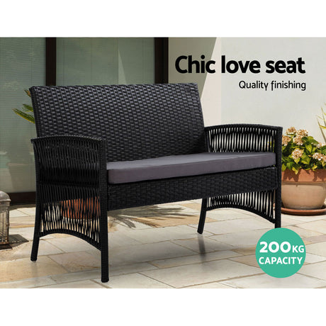 Gardeon 4 Piece Rattan Outdoor Sofa Set with Storage Cover Black — Allure Home Collections