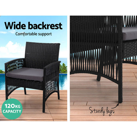 Gardeon 4 Piece Rattan Outdoor Sofa Set with Storage Cover Black — Allure Home Collections