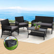 Gardeon 4 Piece Rattan Outdoor Sofa Set with Storage Cover Black — Allure Home Collections