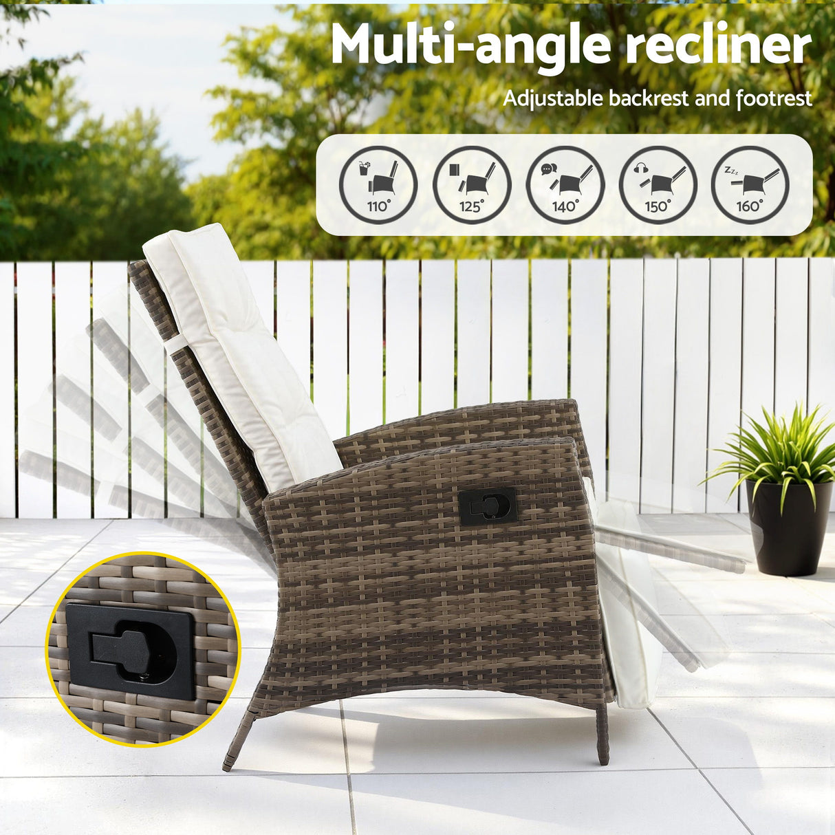 Nambour 3 Piece Outdoor Recliner Set, Brown