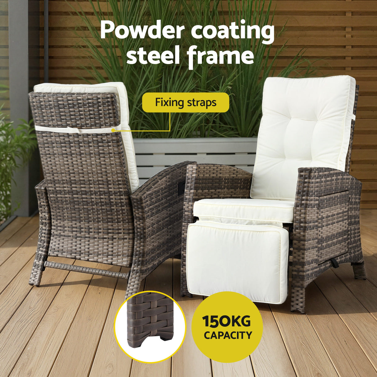 Nambour 3 Piece Outdoor Recliner Set, Brown