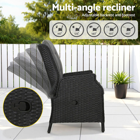 Cairns 2 Piece Outdoor Recliner Set, Black