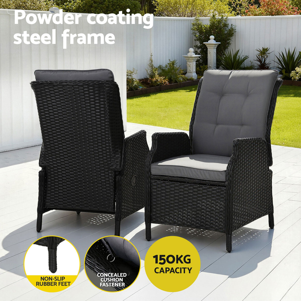 Cairns 2 Piece Outdoor Recliner Set, Black