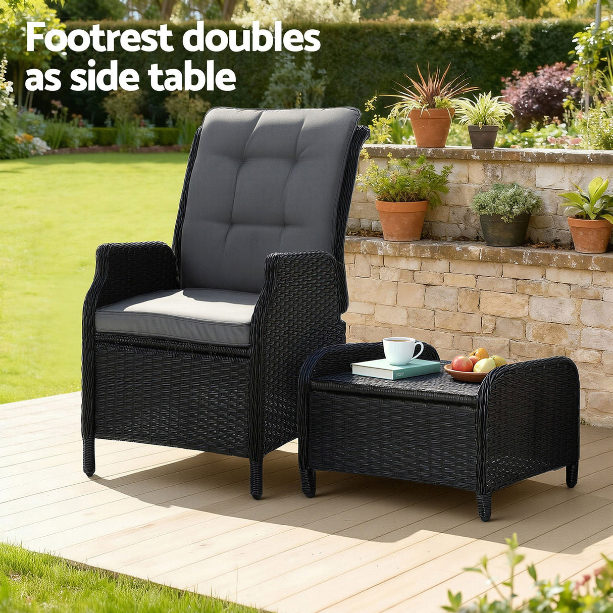Cairns 2 Piece Outdoor Recliner Set, Black