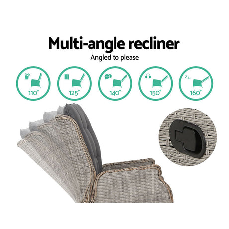 Gardeon Outdoor Wicker Recliner Chair Set