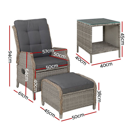 Montville 5 Piece Outdoor Recliner Set, Grey