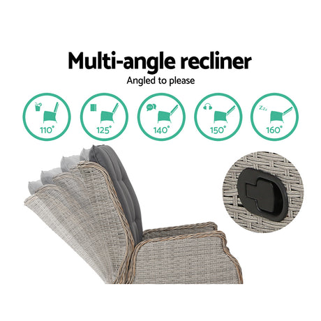 Montville 5 Piece Outdoor Recliner Set, Grey
