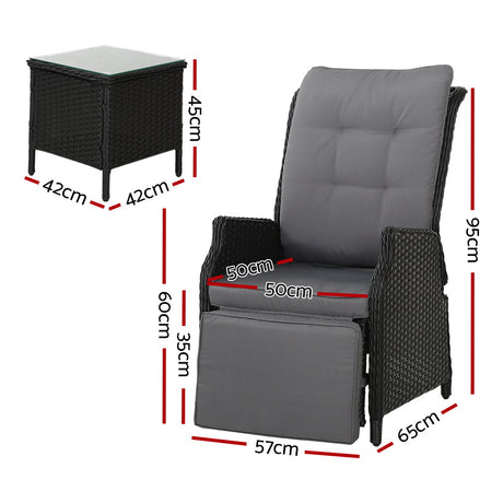 Gardeon Adjustable Wicker Recliner Chair Set
