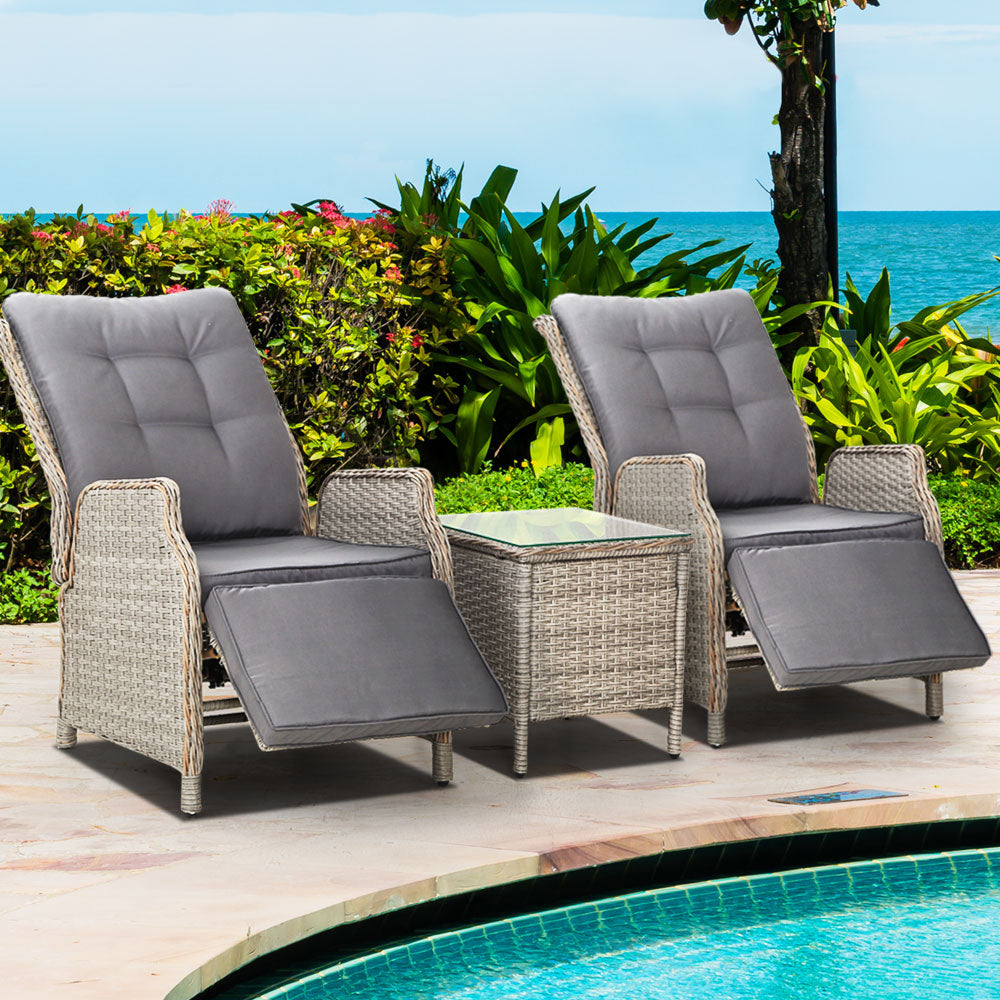 Yaroomba 3 Piece Outdoor Recliner Set, Grey