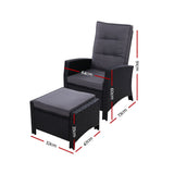 Gardeon Outdoor Wicker Recliner Chair and Ottoman Set Adjustable Black — Allure Home Collections