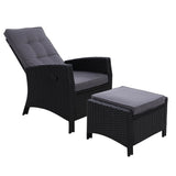 Gardeon Outdoor Wicker Recliner Chair and Ottoman Set Adjustable Black — Allure Home Collections