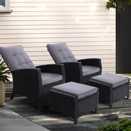 Gardeon Luxury Adjustable Wicker Recliner Set
