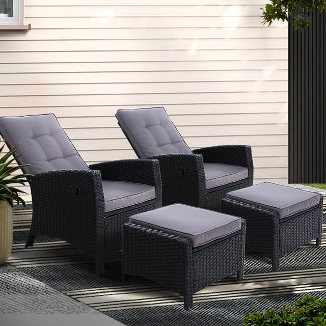 Gardeon Luxury Adjustable Wicker Recliner Set