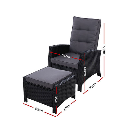 Gardeon Luxury Adjustable Wicker Recliner Set
