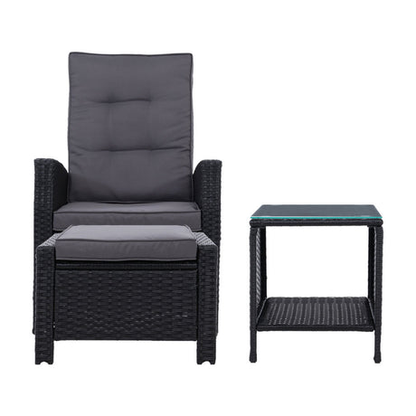 Gardeon 3-Piece Adjustable Wicker Recliner Set