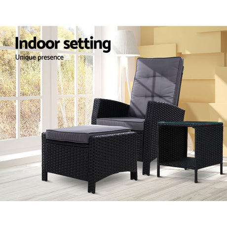 Gardeon 3-Piece Adjustable Wicker Recliner Set