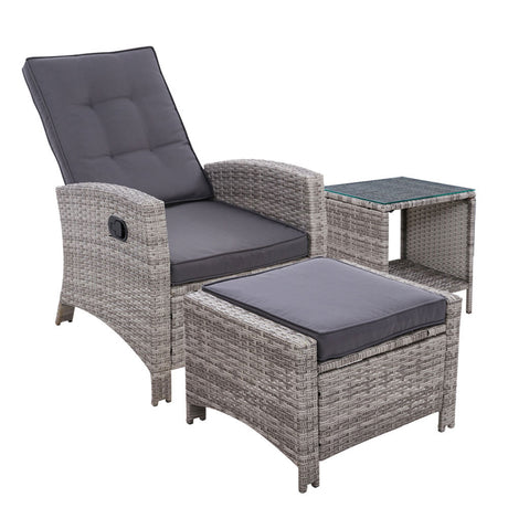 Gardeon 3-Piece Adjustable Wicker Recliner Set
