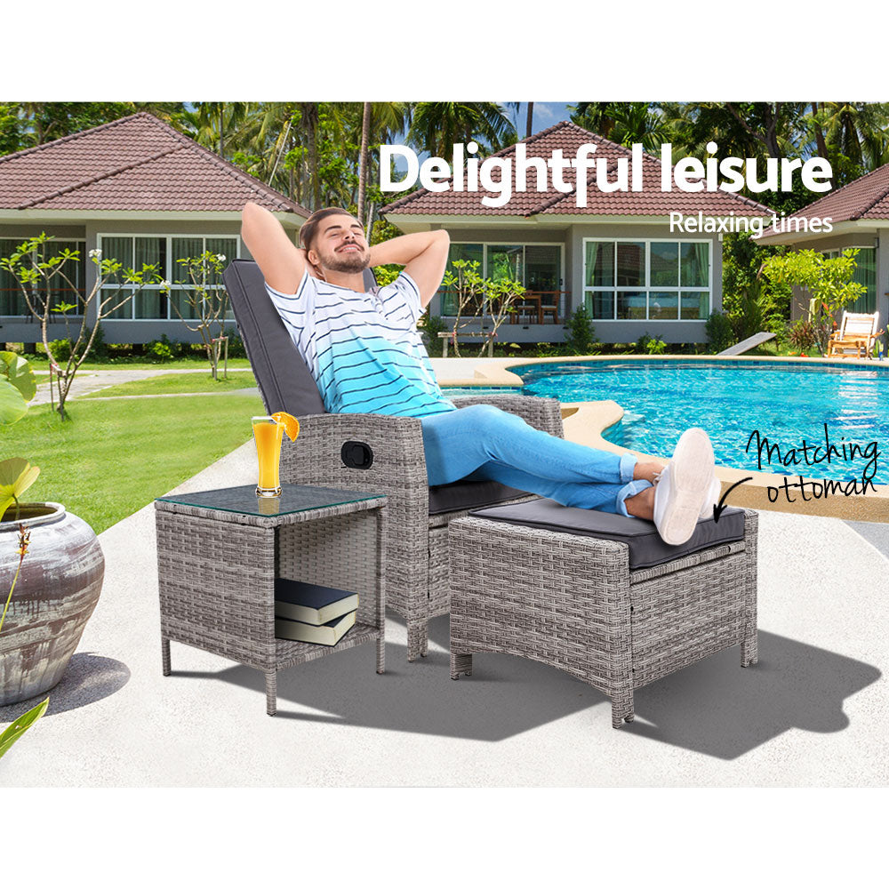 Pelican Waters 3 Piece Outdoor Recliner Set, Grey
