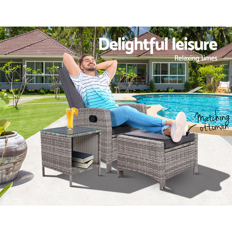 Pelican Waters 3 Piece Outdoor Recliner Set, Grey