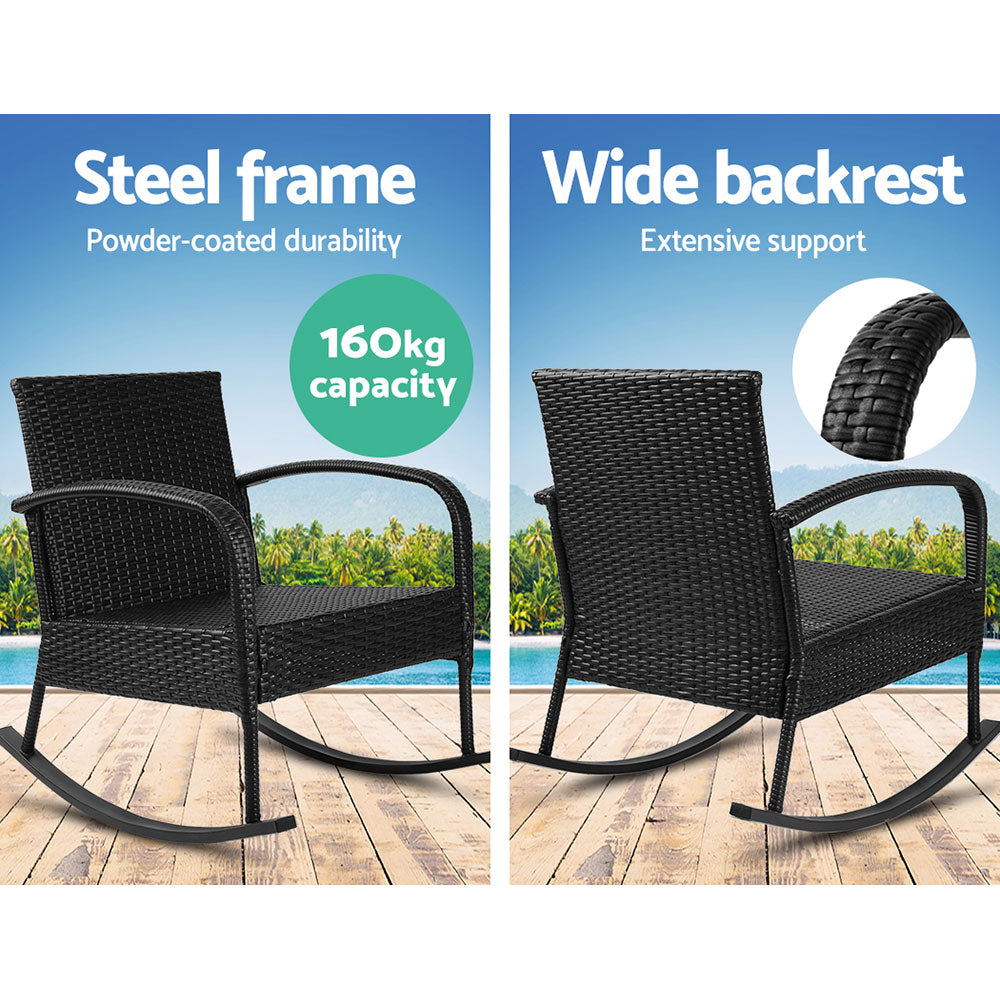 Gardeon Black Wicker Outdoor Rocking Chair