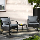 Gardeon Black Wicker 3PC Rocking Chair Set