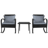 Gardeon Black Wicker 3PC Rocking Chair Set