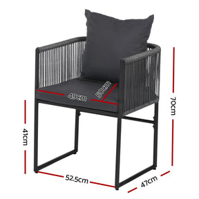 Nelligen outdoor woven rope dining chairs with steel frames at an alfresco table