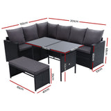 Gardeon 8 Seater Outdoor Wicker Dining and Sofa Lounge Set Black — Allure Home Collections