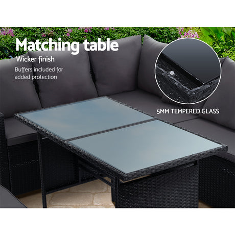 Gardeon 8 Seater Outdoor Wicker Dining and Sofa Lounge Set Black — Allure Home Collections