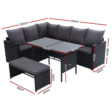Gardeon Outdoor Dining Sofa Lounge Set with Cover 9 Seater Black — Allure Home Collections