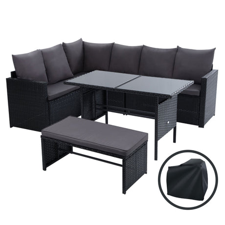 Gardeon Outdoor Dining Sofa Lounge Set with Cover 9 Seater Black — Allure Home Collections