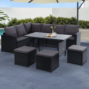 Broadbeach black wicker outdoor lounge set in an outdoor setting
